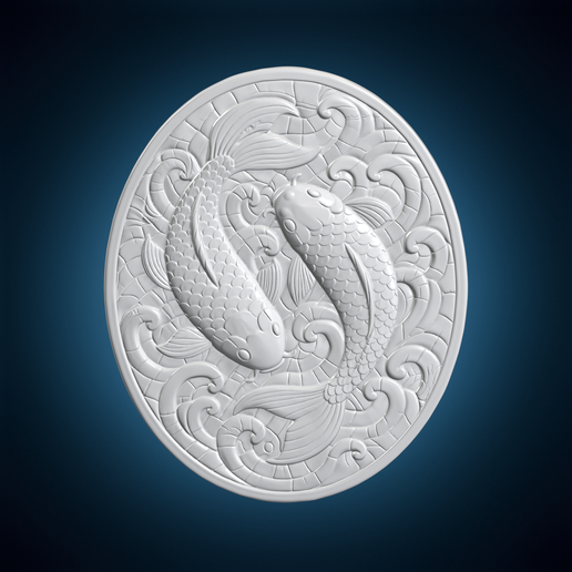 Mosaic Koi Fish Panel 3D Print Model