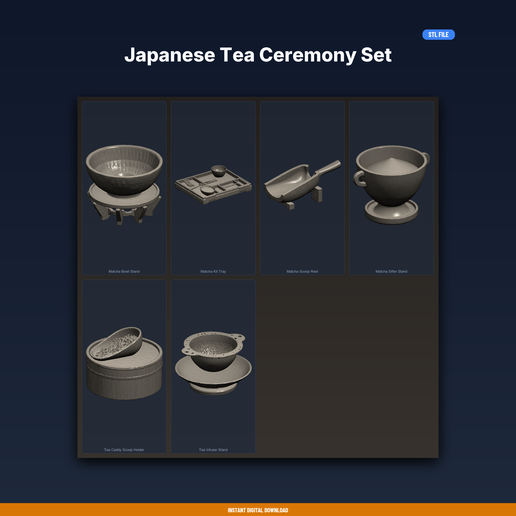 Japanese Tea Ceremony Set - 6-Model STL Bundle