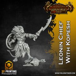 Leonin-Chief-with-Kopesh-D.jpg Download file Leonin Tribe - Chief with Kopesh (32mm scale, Pre-supported Miniature) • 3D printing model, Lion_Tower