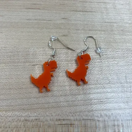 Chrome Dinosaur Earring (Laser Cut)