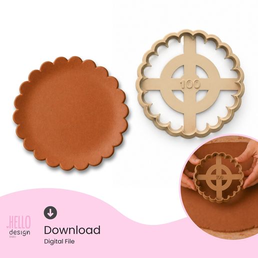 Scalloped Circle Clay Cutter STL Set (100–350mm, 6 Sizes)