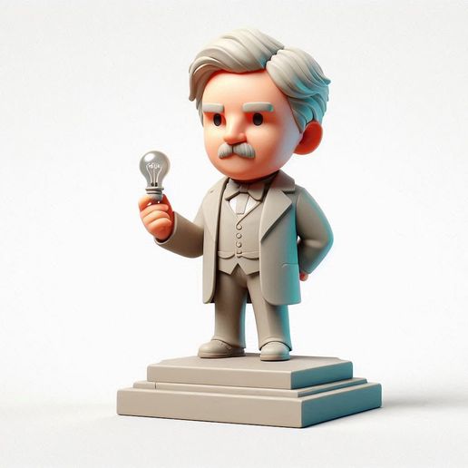 Stylized Thomas Edison Figurine - Inventor with Lightbulb Desk Decor