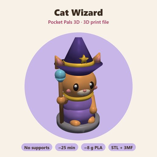 Cat Wizard – Kawaii Animal Adventurer Mini, No Supports