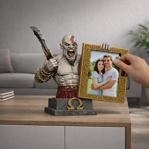 Kratos Photo Frame STL – 25cm 3D Printable Decorative Bust – Divided Model