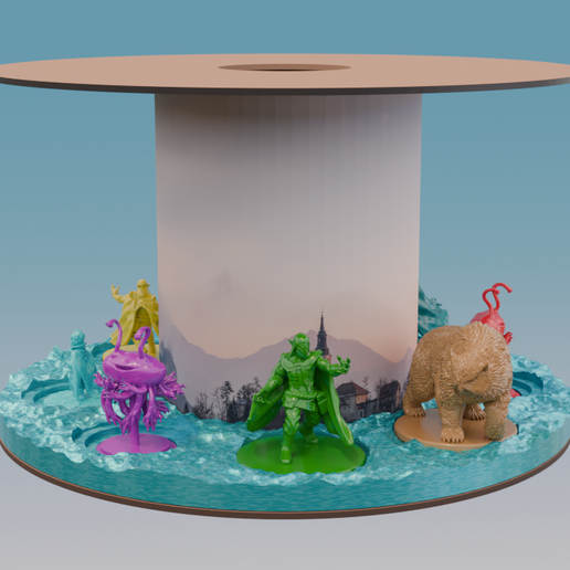 MiniTower-Water.png MiniTower - Filament Spool Recycling Miniatures Display (Modular, Stackable, Interlockable) - Turn Empty Filament Spools Into D&D Displays!