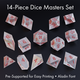 14-Piece Dice Masters Set Pre-Supported for Easy Printing * Aladin Font Dice Masters Set - 14 Shapes - Aladin Font - Supports Included