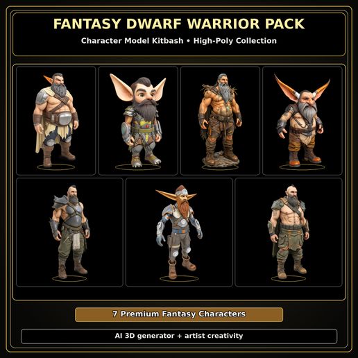 🎲 Fantasy Dwarf Warrior Pack – Fantasy Character Model Kitbash – High ...