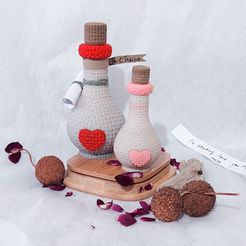 Valentine-Love-Potion-Crocheted-Bottle-3D-print-2B.jpg Crocheted Love Potion Bottle - Valentine Amigurumi Gift - FDM 3D printable STL files