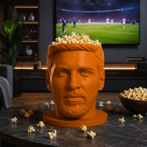 Messi Inspired Popcorn Bowl STL & 3MF | Football Legend Snack Holder | Soccer Fan 3D Print File