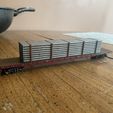 396b1d54-cdfd-4263-ba6c-4259b38f9f96.JPEG HO Scale 75ft Flatcar Freight Train car with a Pipe Load