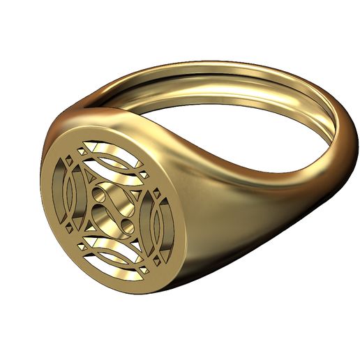 Round signet ring with gothic ornament N06 3D print model - 3D model önizlemesi