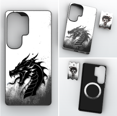 Mythical Dragon Head Profile Magnetic Phone Case for S26 Ultra with Camera Shield and Matching Keyring Accessory