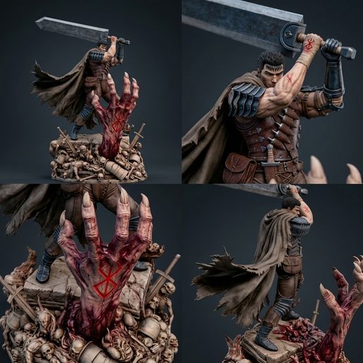 THE BLACK SWORDSMAN - Dark Fantasy Warrior & Demonic Hand Diorama - 3D Print STL