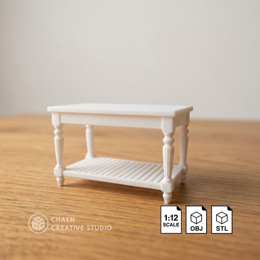Dollhouse Furniture Wooden Utility Table with Lower Shelf for Laundry Room - 1:12 Scale - STL OBJ - VV-HE-033