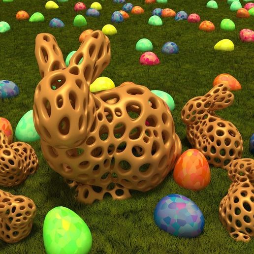 Stanford_Bunny_-_Voronoi_Style_Render_2_display_large.jpg Free STL file Stanford Bunny - Voronoi Style・3D print object to download, Numbmond