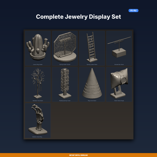 Complete Jewelry Display Set - 9-Model STL Bundle