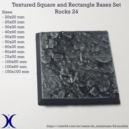 🟪 Square and rectangle bases set for tabletop, textured: Rocks 24・ STL ...