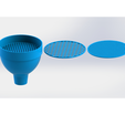 conjunto1.png Strainer funnel for filtering, with three interchangeable filters of different sizes.