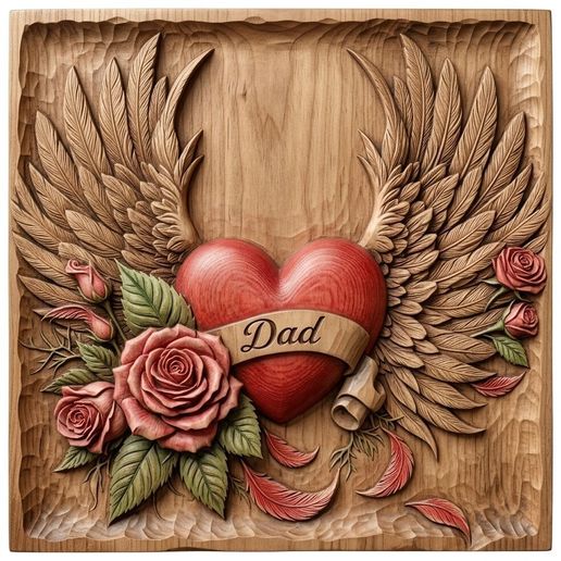 Dad Heart Wings Memorial Tribute CNC Relief STL