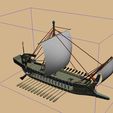 trirreme-E.jpg Greek trireme, ancient warship with sails and oars.