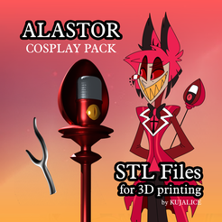 Alastor-STL-Files.png Alastor Radio Demon Hazbin Hotel Cosplay 3D print STL Files pack (Horns + Staff)