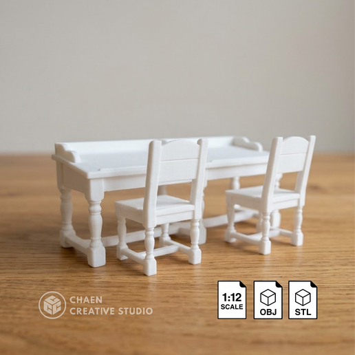 Dollhouse Slanted Double Study Desk for Wizard Academy - 1:12 Scale - STL OBJ - VV-HP-015