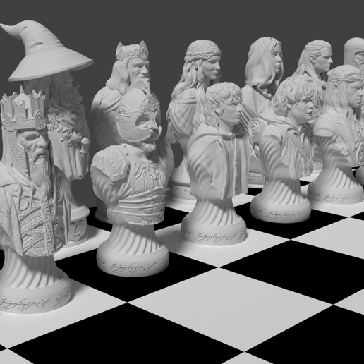 Lord of the Rings white chess set STL model for 3D printing