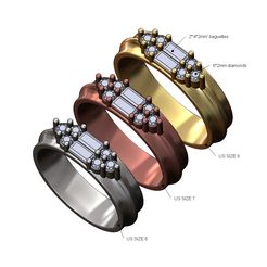H-Bag-cluster-rounded-lip-band-size6-7-8-00.jpg STL file Rounded lip baguette cluster diamond ring US sizes 6 7 8 3D print model・Design to download and 3D print, RachidSW