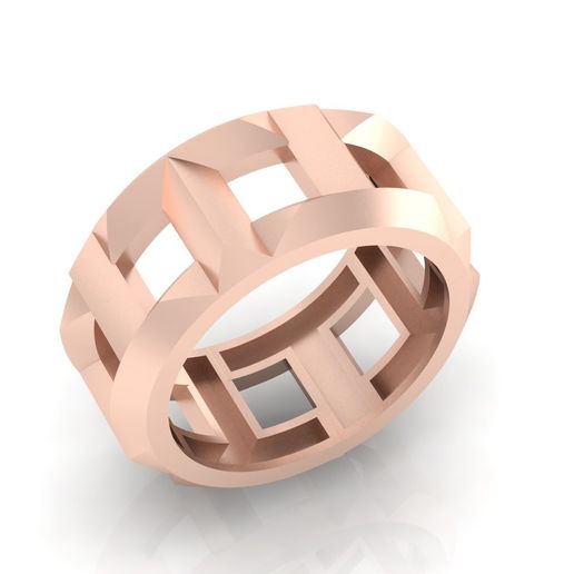 Rose Gold Wide Geometric Cutout Lattice Band Ring Print Model