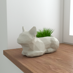 CATVASE02_2K.png STL file Low Poly Cat Planter・3D printer design to download