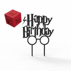 happy-birthday-hp2.jpg Archivo STL HAPPY BIRTHDAY HARRY POTTER CAKE TOPPER M2・Plan imprimible en 3D para descargar