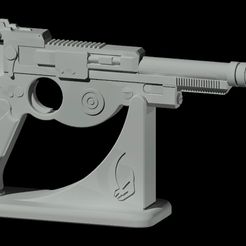 D004-FOTO-01.jpg STL file Mandalorian IB-94 blaster pistol with stand (D004)・Template to download and 3D print, spearsaitss