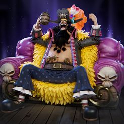 qq.jpg STL file One Piece Anime Blackbeard Marshall D Teach with Throne STL 3D print model・Template to download and 3D print