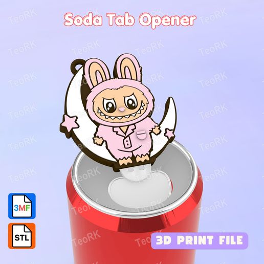 Soda Tab Opener LABUBU IN PAJAMAS Keychain - STL 3MF pre-painted - Soda can Opener