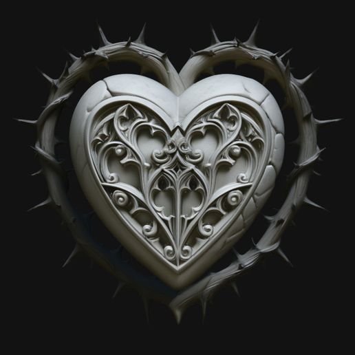 Crowned Thorn Heart Relief Statue Design 1 - 3D Print Model