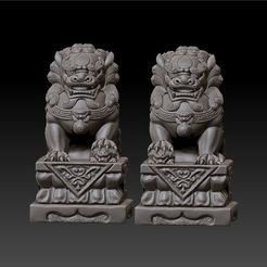 two_guardian_lions1.jpg STL-Datei guardian lions or Foo Dogs kostenlos・3D-druckbares Modell zum herunterladen