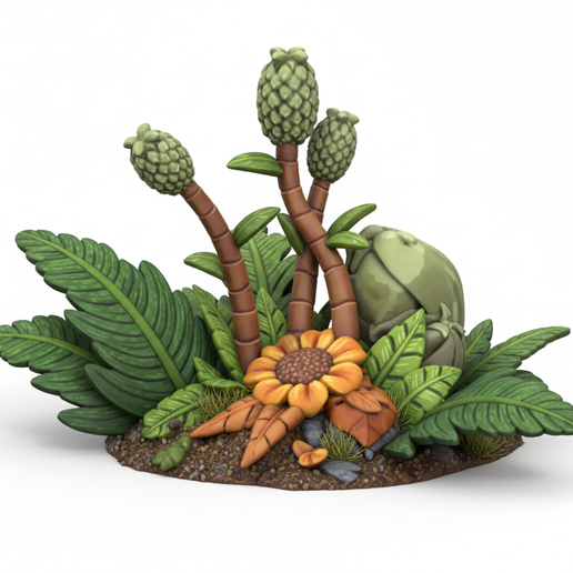 Stylized Prehistoric Flora Cluster | Exotic Jungle Terrain