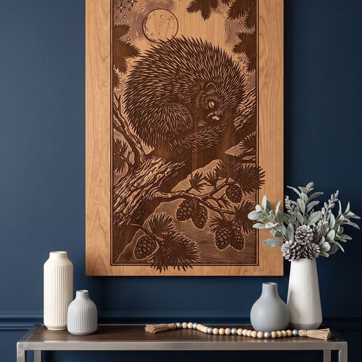 Porcupine Under the Moon SVG - Night Forest Wildlife Laser Cut File for Wood Wall Art