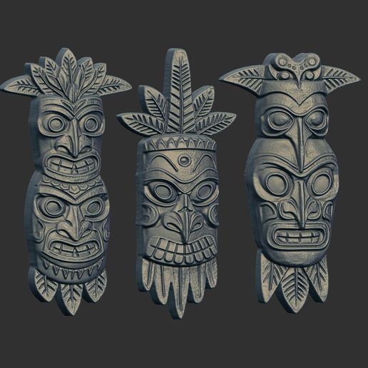 🎨 Three Polynesian Tiki Masks 3D Bas-Relief Model・ STL File for 3D ...