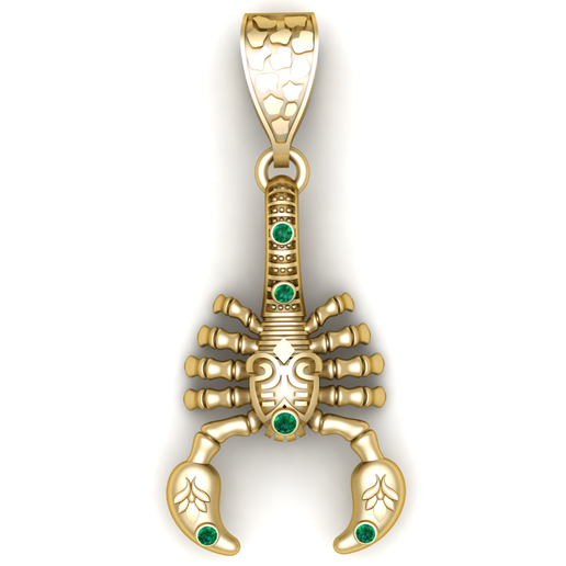 Emerald Guardian: Stylized Scorpion Gold Pendant