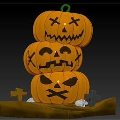 Render-zucche1.jpg Fichier STL Pompe d'Halloween moulée en ZBrush・Modèle à télécharger et à imprimer en 3D, AA3dWorks