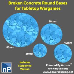 30_40_50_80_Broken_Concrete_Round_Bases_Medium.jpg Free 3D file Bases for Wargames - Broken Concrete・3D printer design to download