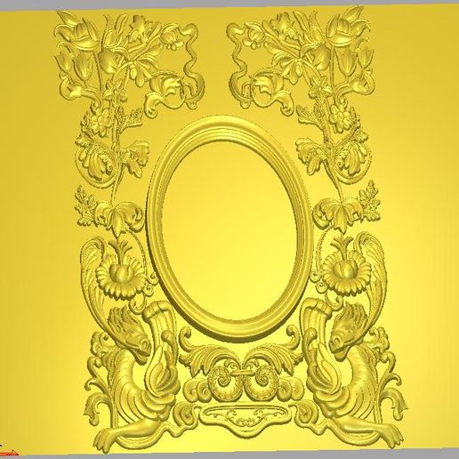Baroque Dragon Oval Mirror Frame Wall Relief STL File for CNC and 3D Printing
