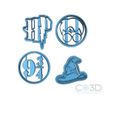 BASES.jpg 4 Cutters with internal design HARRY POTTER in 6cm