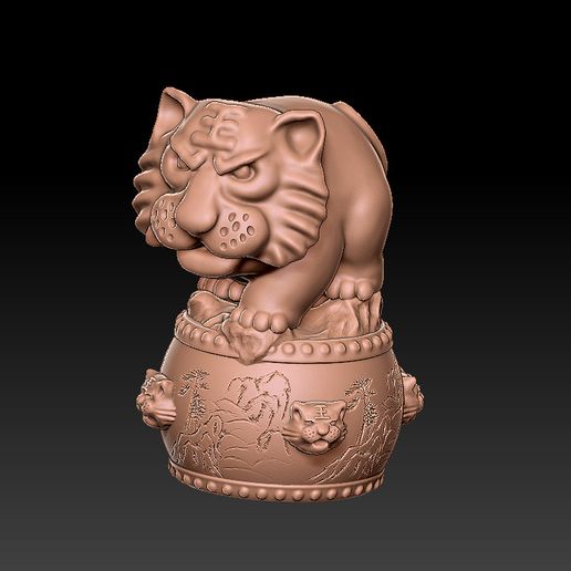 Tiger decoration standing on the drum 3D model