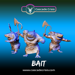 Bait-Regular-Listing-01.png STL file Bait - Sharkfolk Barbarian (28mm, 32mm, & Display Size)・3D printer model to download