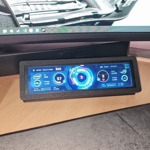 ディスプレイツール 💻 Turing Smart Screen 8.8 Desk Mount・ STL File for 3D printing