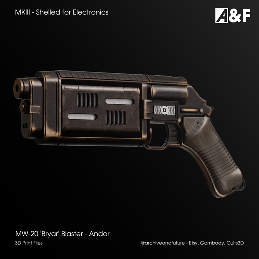 ⭐ Cassian Andor MW-20 Bryar Blaster, Shelled Version STL (Andor)・ 3D ...