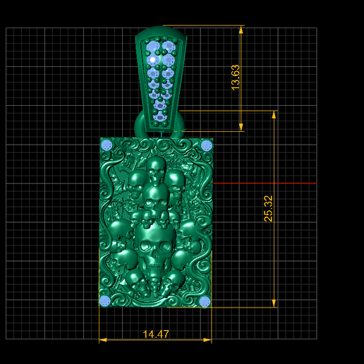 dimension-1.png RECTANGLE GOLD SKULL PENDANT 3D PRINTABLE MODEL