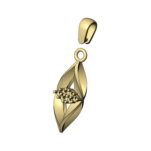 Tri-cluster-Mirored-Open-link-Leaf-pendant-04.jpg Треугольная подвеска с бриллиантовым кластером и шармом в виде витых листьев 3D печатная модель